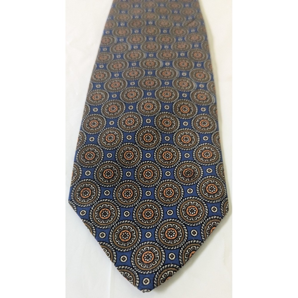 John Comfort Vintage Geometric Medallion Silk Tie Blue Made in England 58 x 3